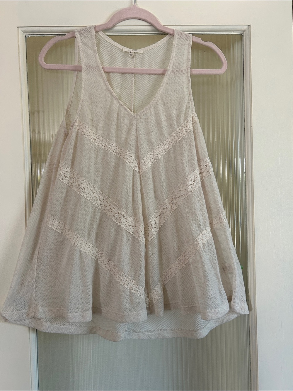 Women’s Cream Lace-Trim Sleeveless Swing Top